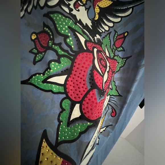 ED HARDY Rhinestone Cotton Blend Crew Neck Short Sleeve Graphic T-shirt Unisex - Picture 4 of 10